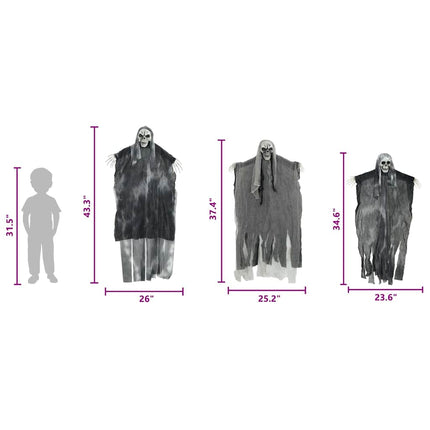Halloween Hängande Spöke 3 st Svart 66 x 110 cm Polyester