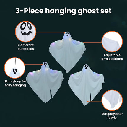 Halloween Hängande Spöke 3 st Vit 52 x 62 cm Polyester