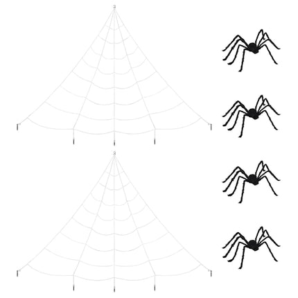 Halloween-spindel dekoration med nät 4 pcs Svart och vit