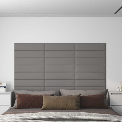 Väggsänggavel 12 pcs Ljusgrå 60 x 15 cm tyg