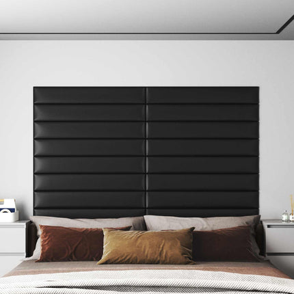 Väggsänggavel 12 pcs Svart 90 x 15 cm tyg