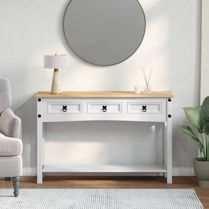 Sidobord med låda Corona Vit 114 x 34,5 x 73 cm Massiv furu