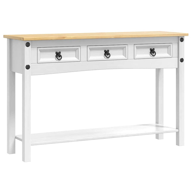 Sidobord med låda Corona Vit 114 x 34,5 x 73 cm Massiv furu