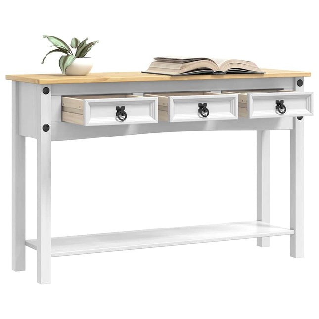 Sidobord med låda Corona Vit 114 x 34,5 x 73 cm Massiv furu