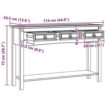 Sidobord med låda Corona Vit 114 x 34,5 x 73 cm Massiv furu