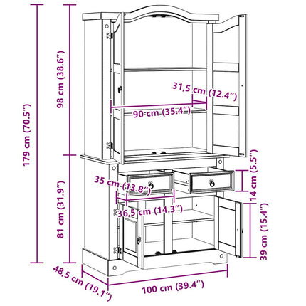 Sideboard med låda Corona Vit 100 x 48,5 x 179 cm Massiv furu