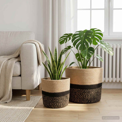 Krukset för Växter 2 st Naturlig och svart Ø 28 x 28 cm