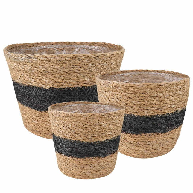 3 st Naturlig och svart Ø26 x 19 cm 100% Sjögräs