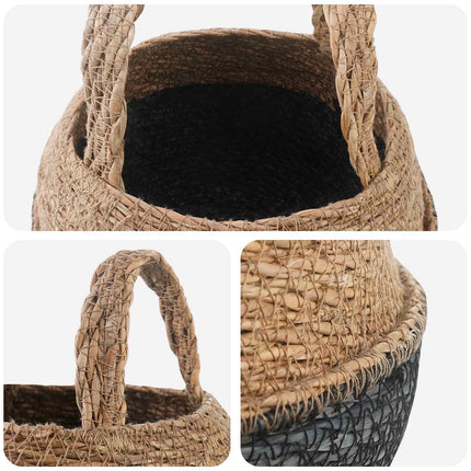 Kruka med handtag Svart Ø 22 x 20 cm 100% Sjögräs