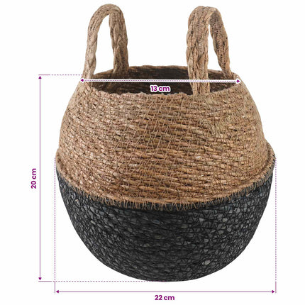 Kruka med handtag Svart Ø 22 x 20 cm 100% Sjögräs