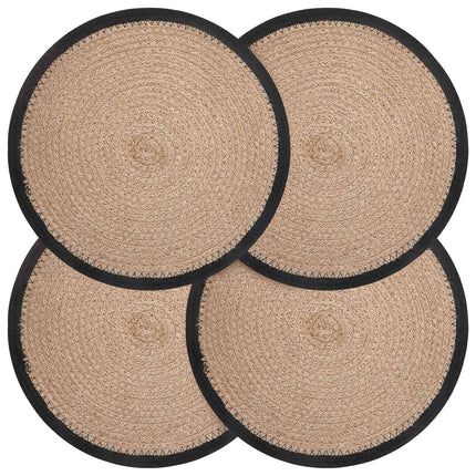 Jute Placemats 4 pcs Naturlig och svart Ø 30 cm 100% Tossa Jute