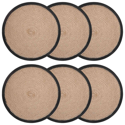 Jute Placemats 6 pcs Naturlig och svart Ø 30 cm 100% Tossa Jute