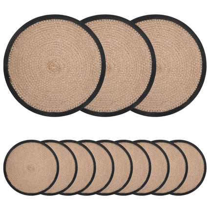 Jute Placemats 12 pcs Naturlig och svart Ø 30 cm