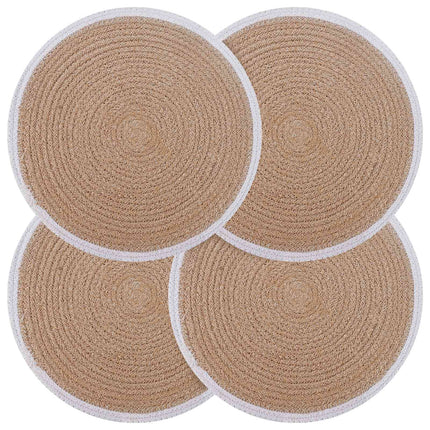 Jute Placemats 4 pcs Naturlig och vit Ø 30 cm 100% Tossa Jute