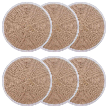 Jute Placemats 6 pcs Naturlig och vit Ø 30 cm 100% Tossa Jute