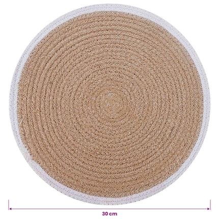 Jute Placemats 6 pcs Naturlig och vit Ø 30 cm 100% Tossa Jute