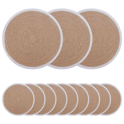 Jute Placemats 12 pcs Naturlig och vit Ø 30 cm 100% Tossa Jute