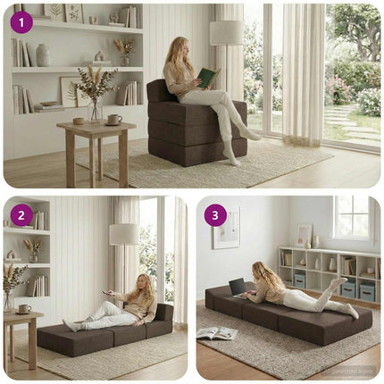 Fällbar Soffbed Taupe 200 x 70 x 15 cm Tyg