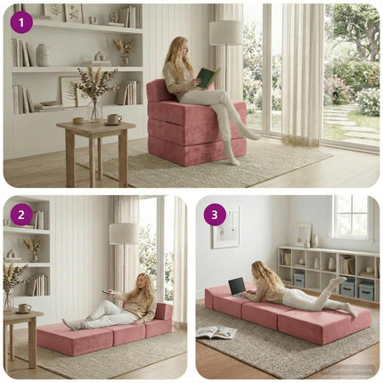 Fällbar Soffbed Rosa 200 x 70 x 15 cm Sammet