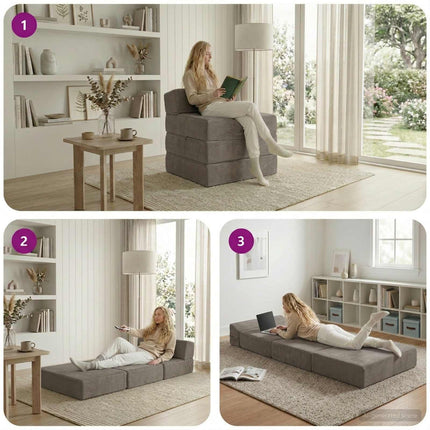 Fällbar Soffbed Ljusgrå 200 x 70 x 15 cm Kordread tyg