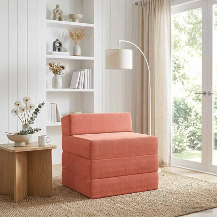 Fällbar Soffbed Röd orange 200 x 70 x 15 cm Kordread tyg
