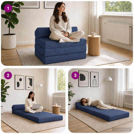 Fällbar Soffbed Blå 200 x 70 x 10 cm Tyg