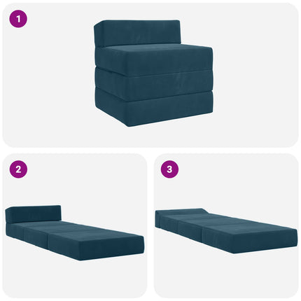 Fällbar Soffbed Blå 200 x 70 x 10 cm Sammet