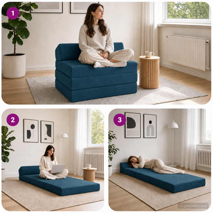 Fällbar Soffbed Blå 200 x 70 x 10 cm Sammet