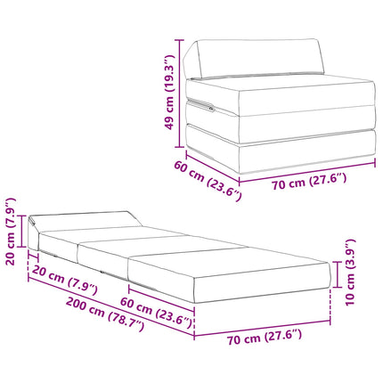 Fällbar Soffbed Ljusgrå 200 x 70 x 10 cm Sammet