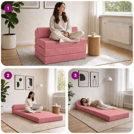 Fällbar Soffbed Rosa 200 x 70 x 10 cm Sammet