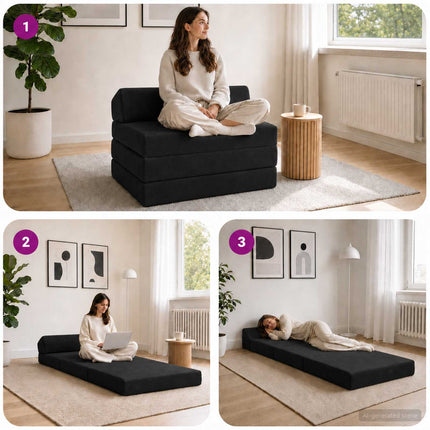 Fällbar Soffbed Svart 200 x 70 x 10 cm Sammet