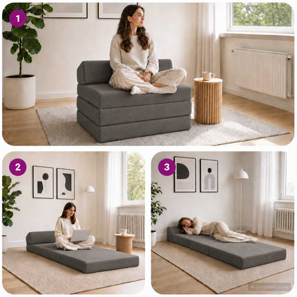 Fällbar Soffbed Mörkgrå 200 x 70 x 10 cm Kordread tyg