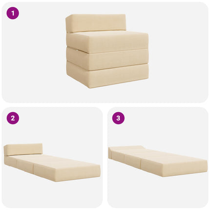 Fällbar Soffbed Gräddvit 200 x 70 x 10 cm Kordread tyg