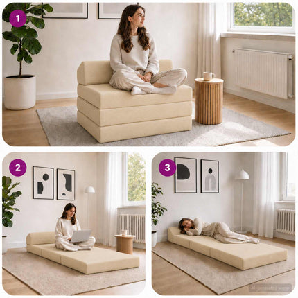 Fällbar Soffbed Gräddvit 200 x 70 x 10 cm Kordread tyg