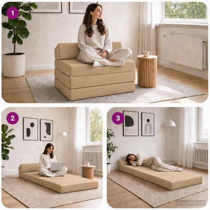 Fällbar Soffbed Ljust gröngrå 200 x 70 x 10 cm Kordread tyg