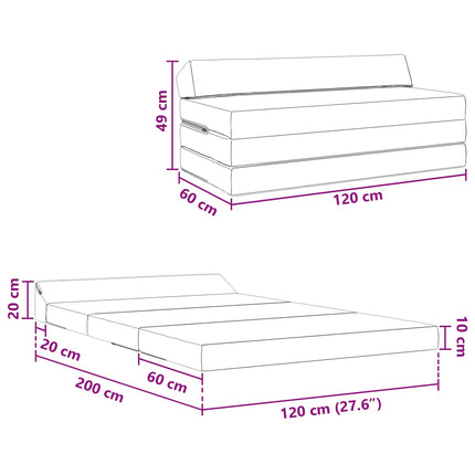 Fällbar Soffbed Taupe 120 x 60 x 49 cm Tyg