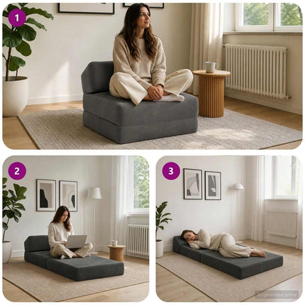Fällbar Soffbed Mörkgrå 60 x 70 x 41 cm Tyg