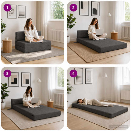 Fällbar Soffbed Mörkgrå 70 x 80 x 60 cm Tyg