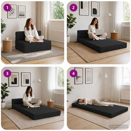 Fällbar Soffbed Svart 70 x 80 x 60 cm Tyg