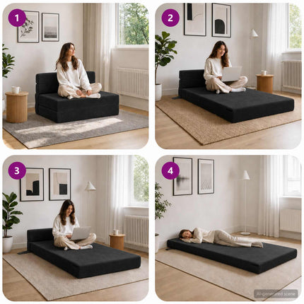 Fällbar Soffbed Svart 70 x 80 x 60 cm Tyg