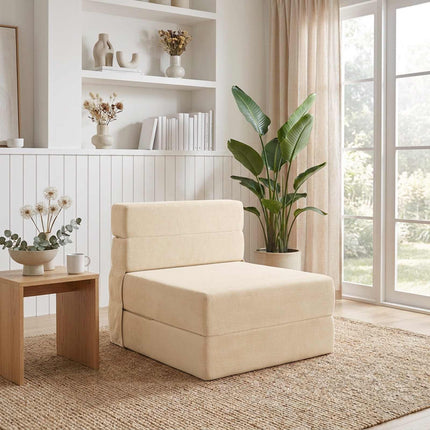 Fällbar Soffbed Gräddvit 70 x 80 x 60 cm Tyg