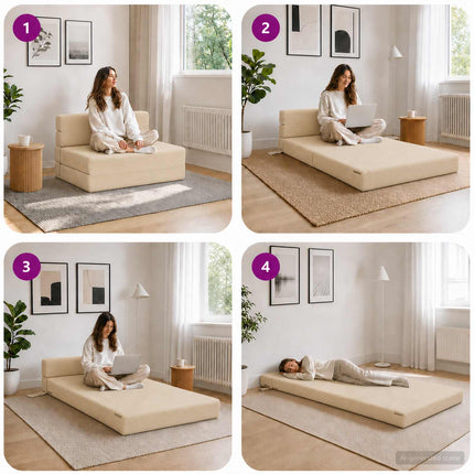 Fällbar Soffbed Gräddvit 70 x 80 x 60 cm Tyg