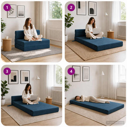 Fällbar Soffbed Blå 100 x 80 x 60 cm Tyg