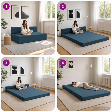 Fällbar Soffbed Blå 152 x 86,5 x 60 cm Tyg