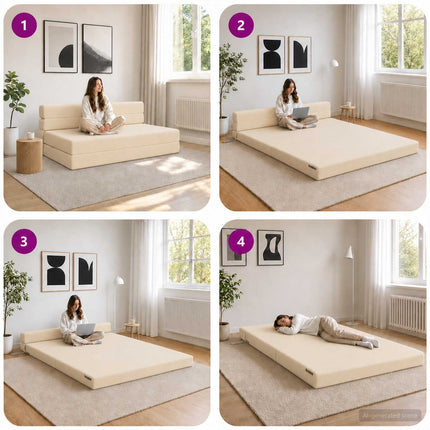 Fällbar Soffbed Gräddvit 152 x 86,5 x 60 cm Tyg