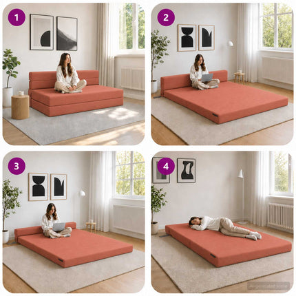 Fällbar Soffbed Röd orange 152 x 86,5 x 60 cm Tyg