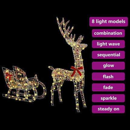 Ren Pull Släde med 200 LED-lampor Varmvit 70 x 26 x 129 cm PET