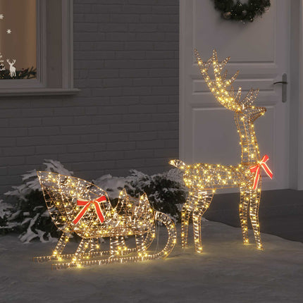 Ren Pull Släde med 200 LED-lampor Varmvit 70 x 26 x 129 cm PET