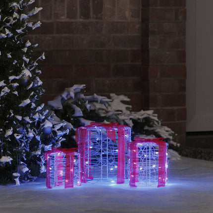 Dekor av Gåva Box 3 st Blå 20 x 20 x 21 cm Akryl 60 LED-lampor