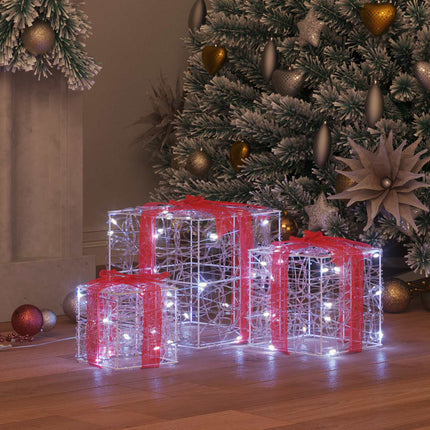 Presentlåda 3 st Kallvit 20 x 20 x 20 cm Akryl 60 LED-lampor